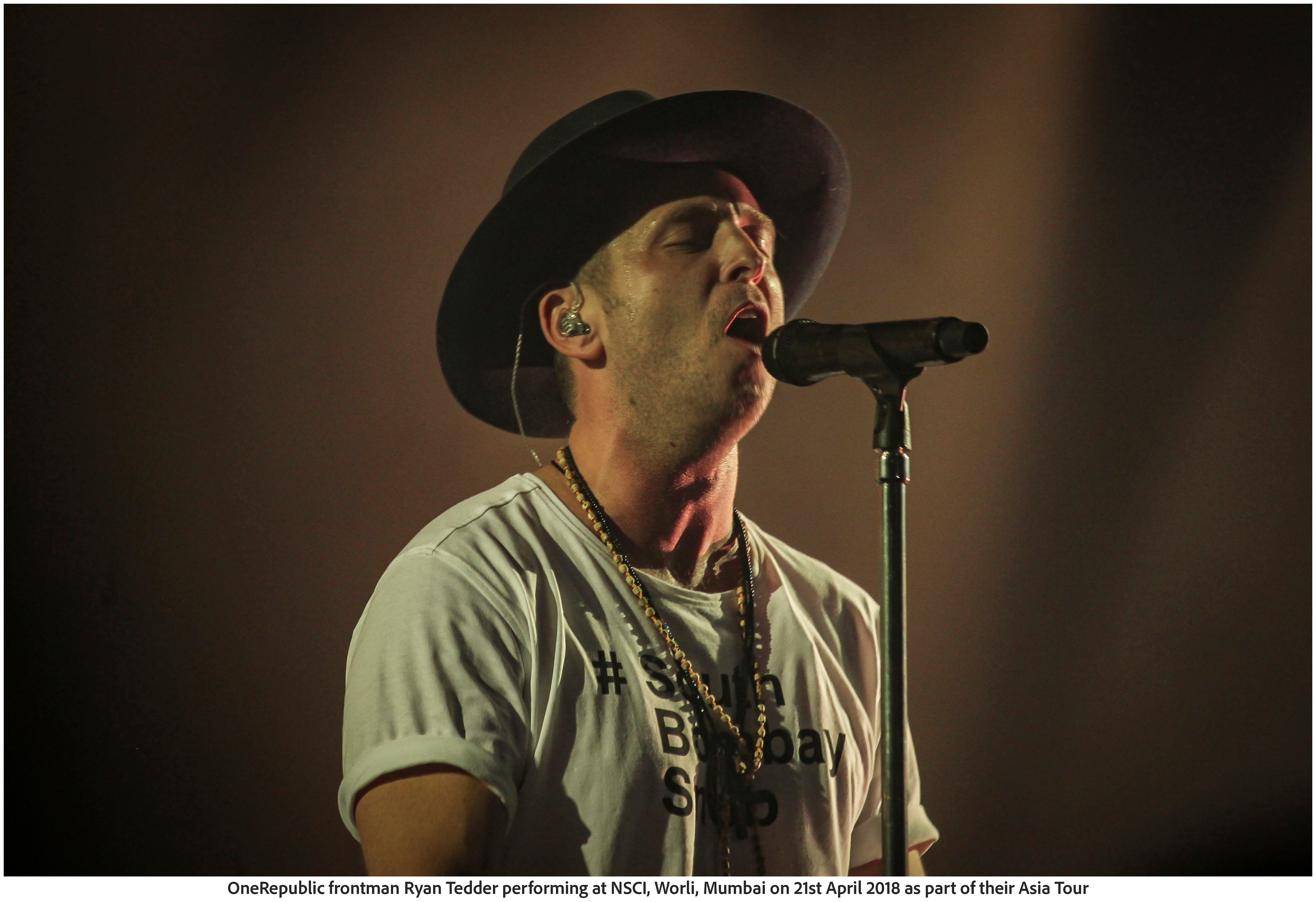 OneRepublic frontman Ryan Tedder performing at NSCI, Worli, Mumbai on 21st April 2018 as part of their Asia Tour