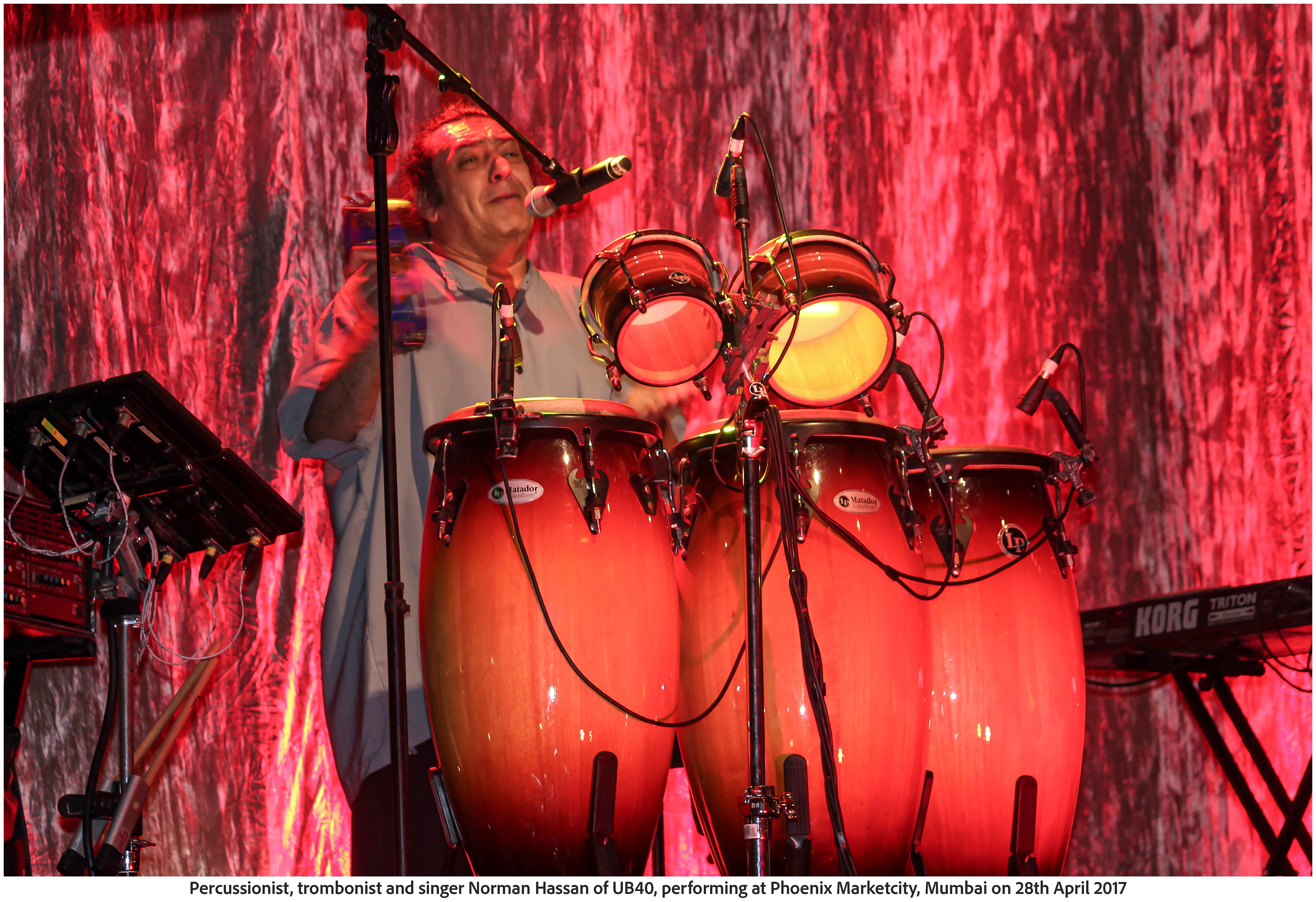 Percussionist, trombonist and singer Norman Hassan of UB40, performing at Phoenix Marketcity, Mumbai on 28th April 2017 (Photo Frame)
