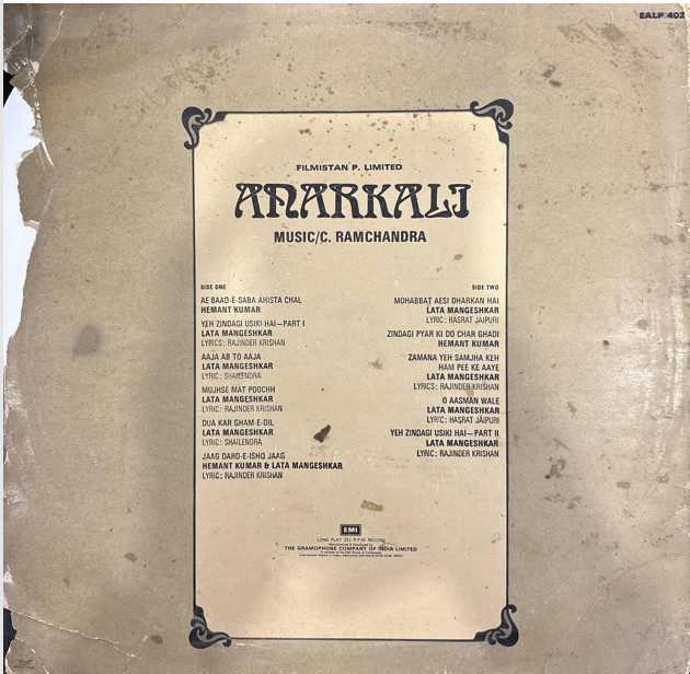 C. Ramchandra – Anarkali (Used Vinyl - VG) GS Marketplace
