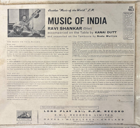 Ravi Shankar – Music Of India (Rāga Hamsadhwani, Rāga Rāmkali, Dhun Kāfi) (Used Vinyl VG) AE Marketplace