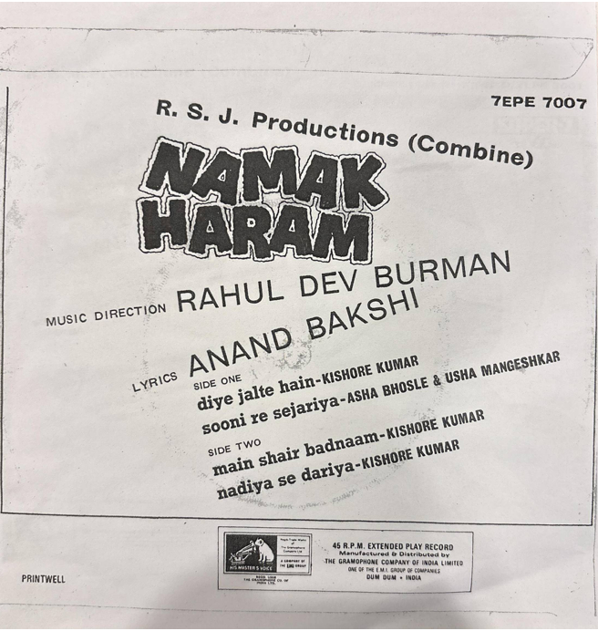 R. D. Burman ‚Äì Namak Haraam (7 Inch Disc - EP)  (Used Vinyl - VG+) NJ Marketplace