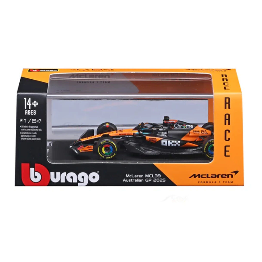 Official Bburago 2025 McLaren MCL39 81 Oscar Piastri Australia GP 1:64