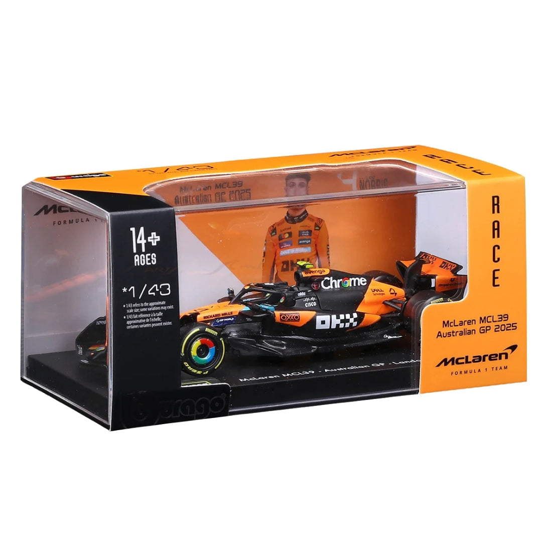 Official Bburago 2025 McLaren MCL39 4 Lando Norris Australia GP - Scale 1 : 43 Diecast Scale Model