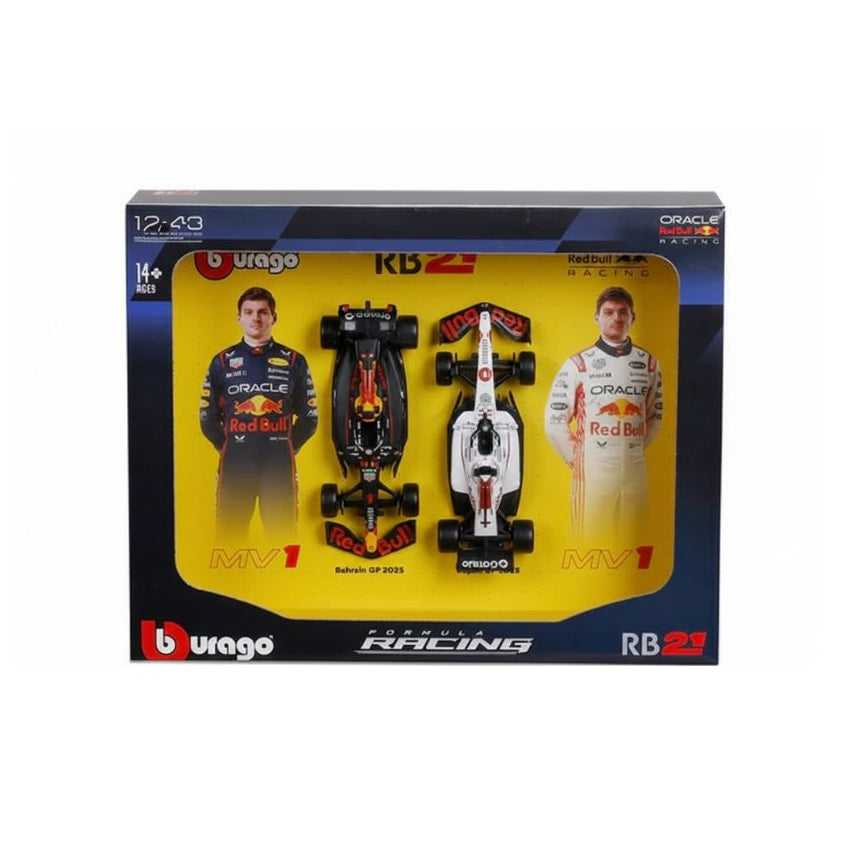 Official Bburago  - Scale 1 : 43 2025 RedBull RB21 Max Verstappen Diecast Scale Model - Pack Of 2