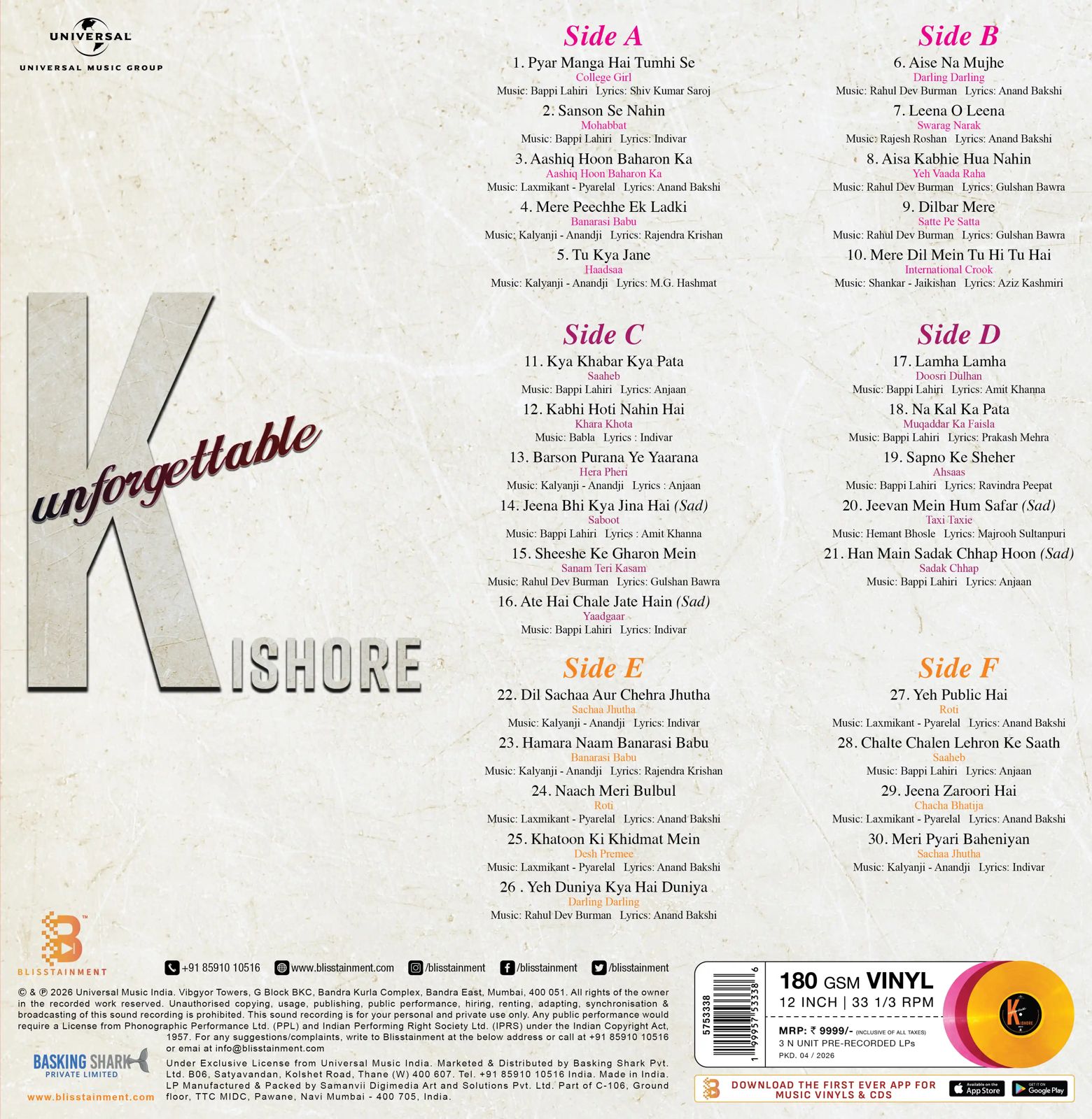 Kishore Kumar- Unforgettable Kishore (Quick Ship)