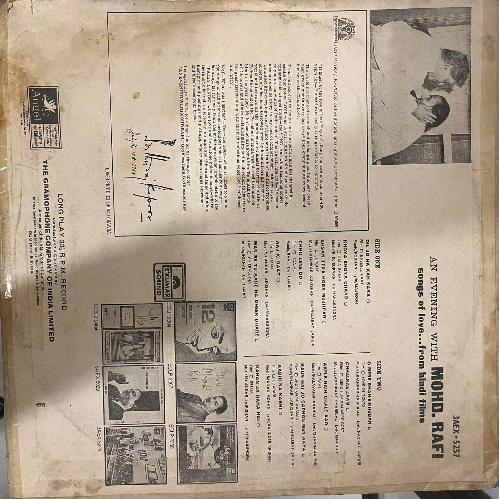 Mohd. Rafi - An Evening With Mohd. Rafi (Songs Of Love...From Hindi Films) ( (Used Vinyl - G) NJ Marketplace