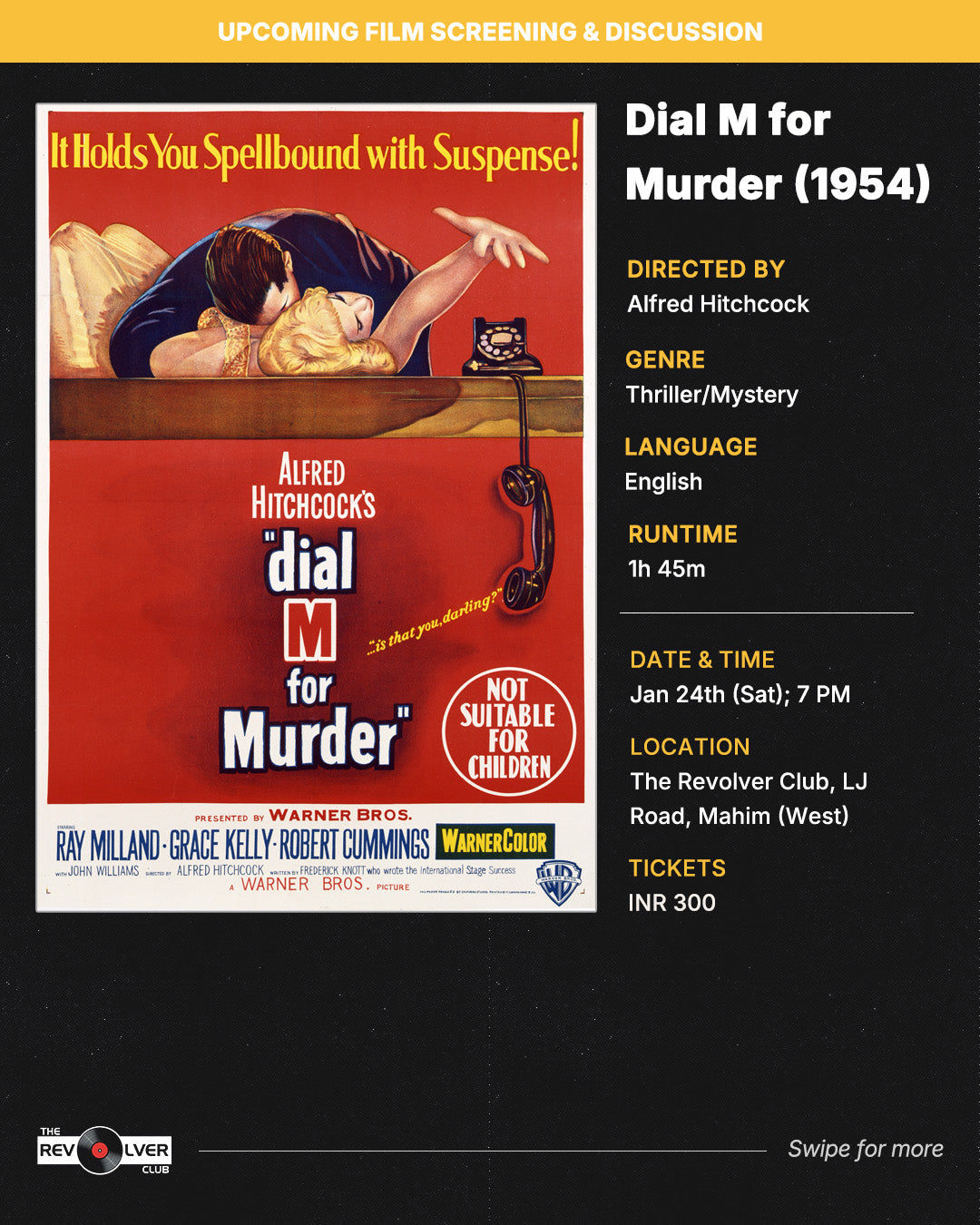 Dial M for Murder (1954) Film Screening at The Revolver Club (Mahim) - January 24th, 2026 | 7 PM Onwards