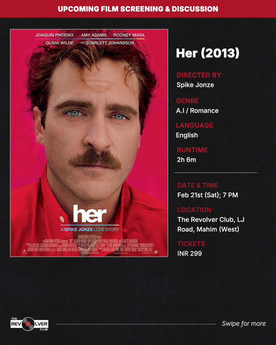 Her (2013) Film Screening at The Revolver Club (Mahim) - February 21st, 2026 | 7 PM Onwards