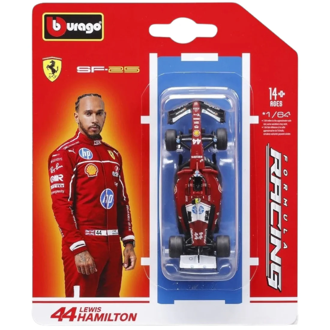 Official Bburago Formula Racing F1 Team 1 : 64 Diecast Scale Model - 44 Lewis Hamilton