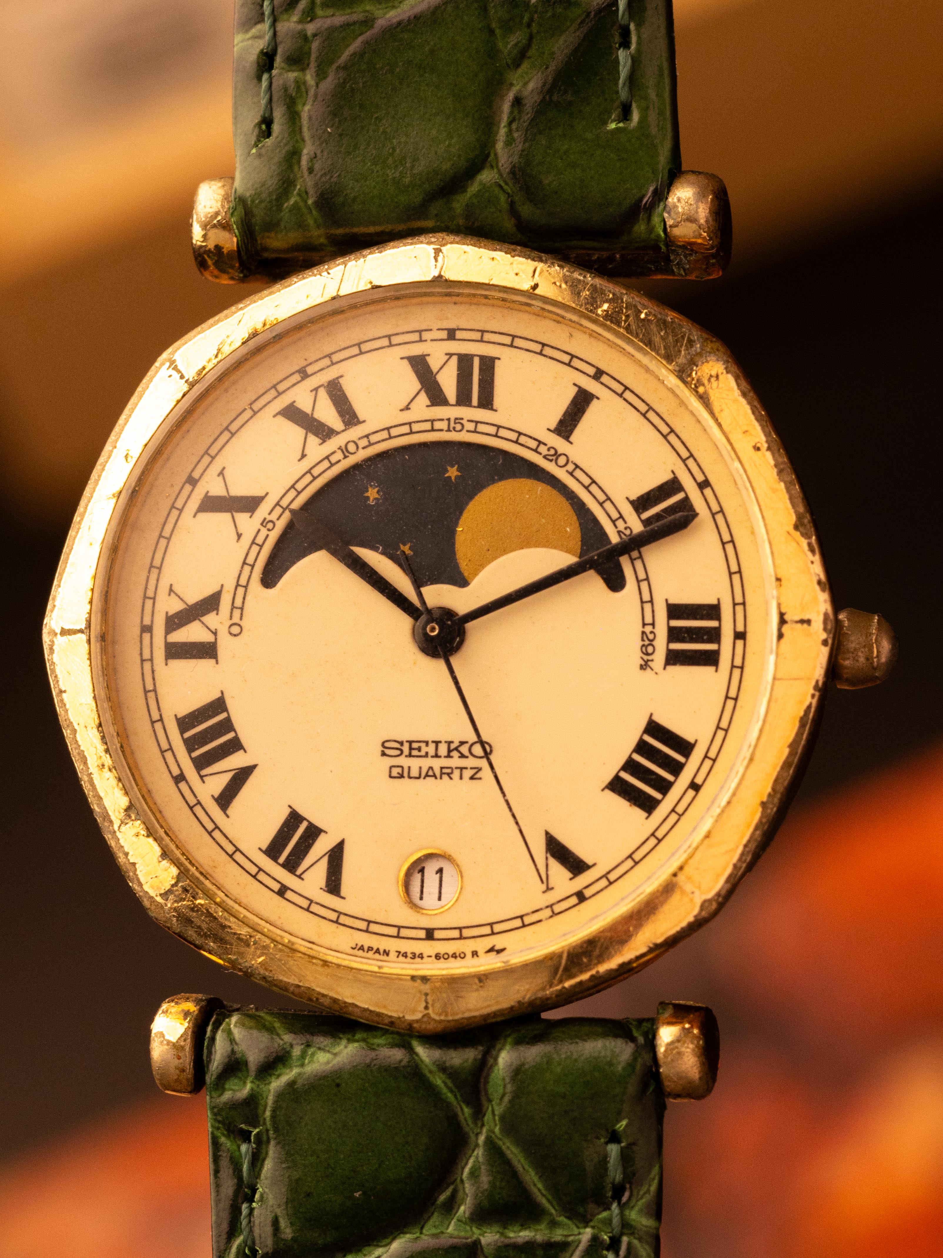 Seiko Moonphase (35mm, Quartz) – Ref. 7434-6020 [Extremely Rare Hexagon Case]