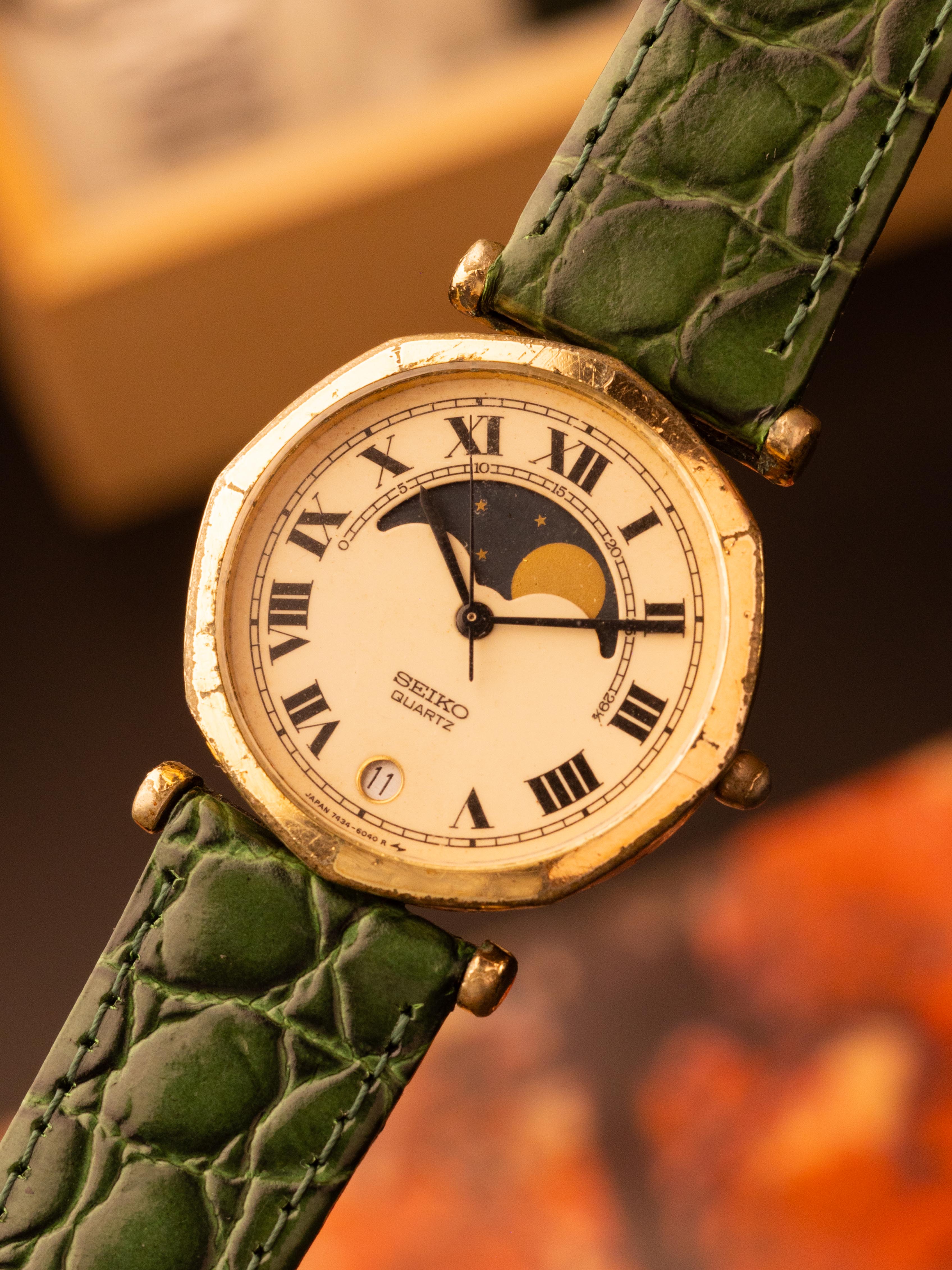 Seiko Moonphase (35mm, Quartz) – Ref. 7434-6020 [Extremely Rare Hexagon Case]