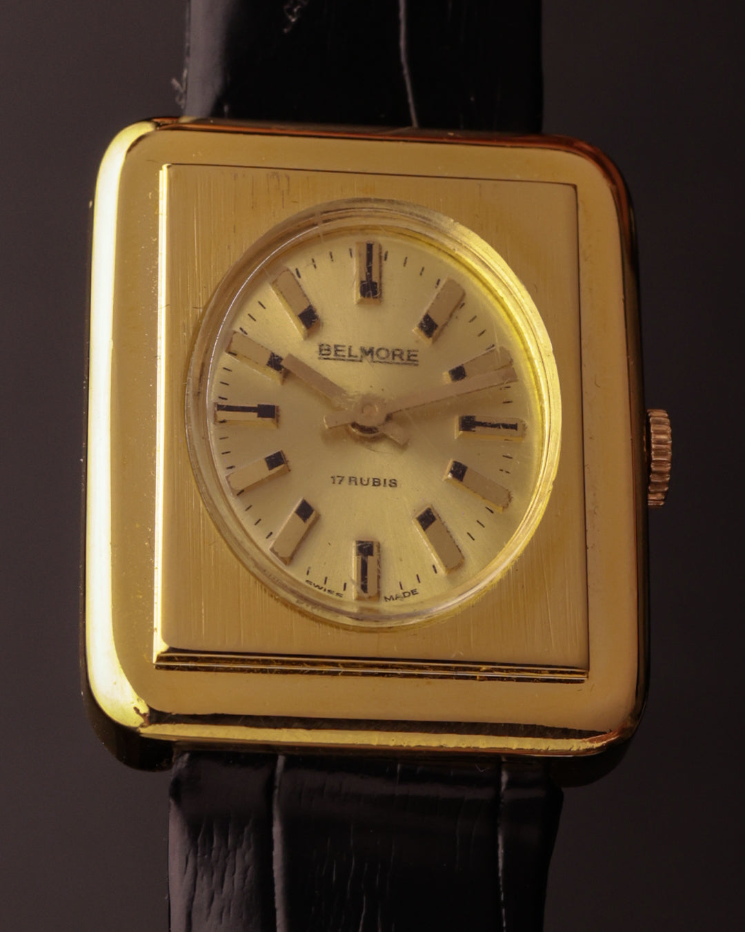 Belmore 17 Rubis Vintage Rectangular Watch – Gold Dial (Manual Wind)