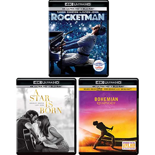A Star Is Born, A Star Is Born, Bohemian Rhapsody & Rocketman (4K UHD & HD)(Blu-Ray)Rhapsody & Rocketman  (Blu-Ray)