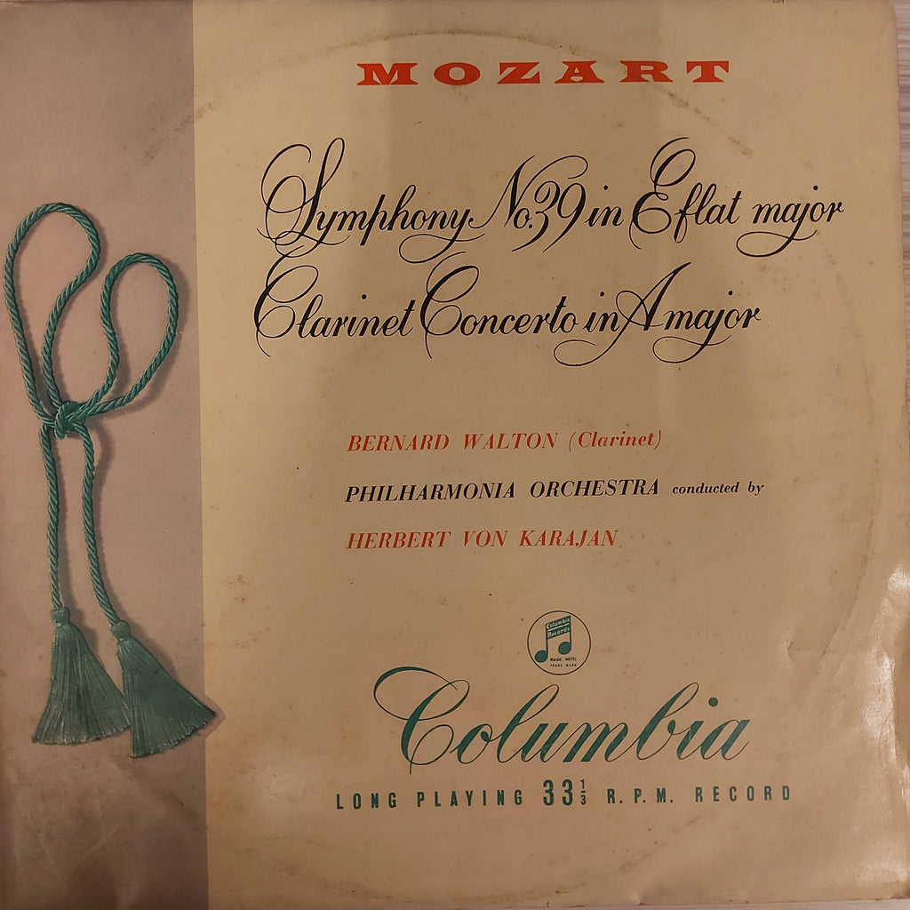 Mozart, Bernard Walton (2), Philharmonia Orchestra, Herbert von Karajan – Symphony No.39 In E Flat Major K.543, Clarinet Concerto In A Major K.622 (Used Vinyl - VG+)