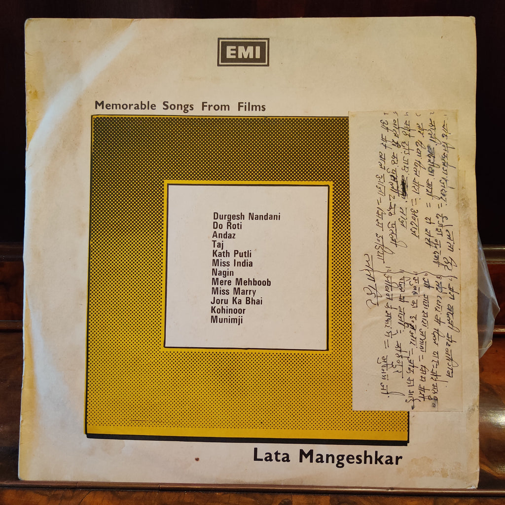 Lata Mangeshkar – Memorable Songs From Films (Used Vinyl - VG) MT