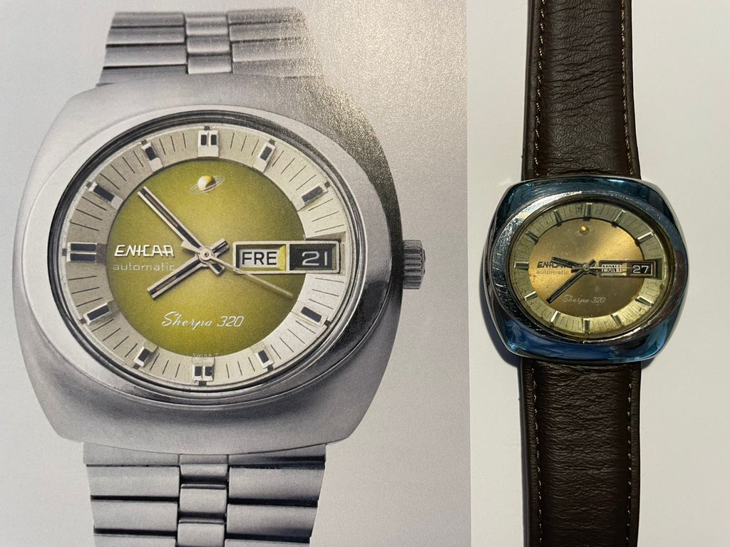Montre Vintage Enicar Sherpa 320 Automatique - Pour Homme, Boîtier Acier, Cadran Doré