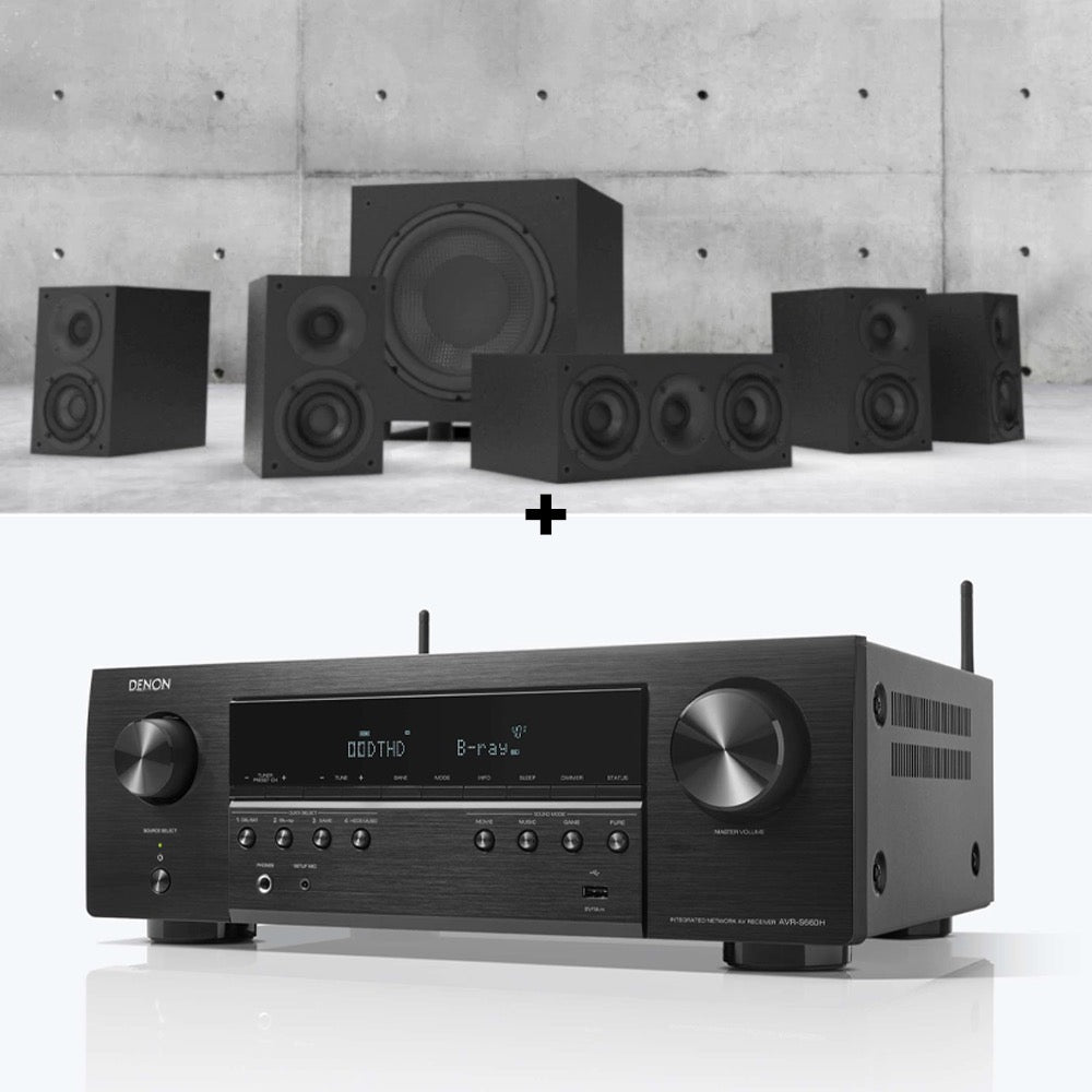 Denon AVR-S660H + Elac Cinema 12 5.1 Channel Home Theater Speaker Package