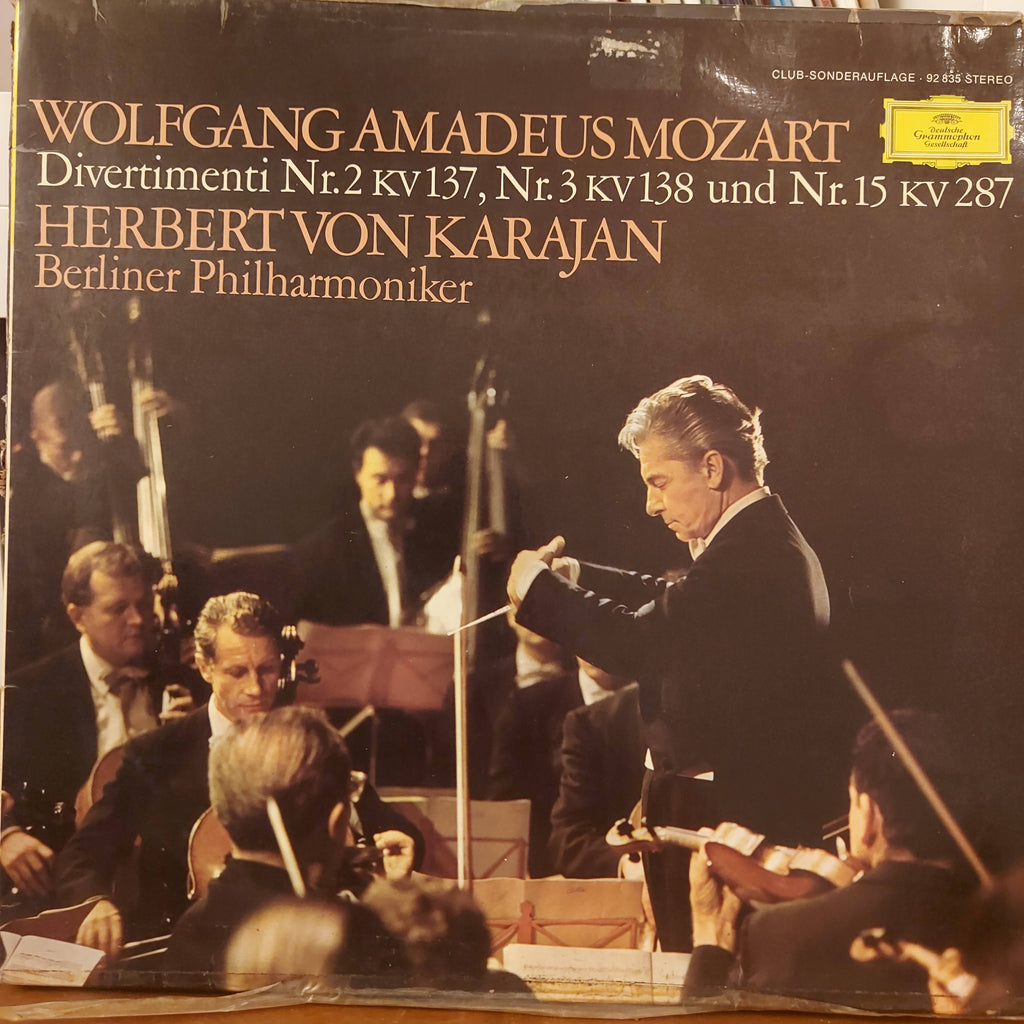 Mozart, Herbert von Karajan, Berliner Philharmoniker – Divertimenti Nr.2 Kv137, Nr.3 Kv138 Und Nr.15 Kv287 (Used Vinyl - VG+)