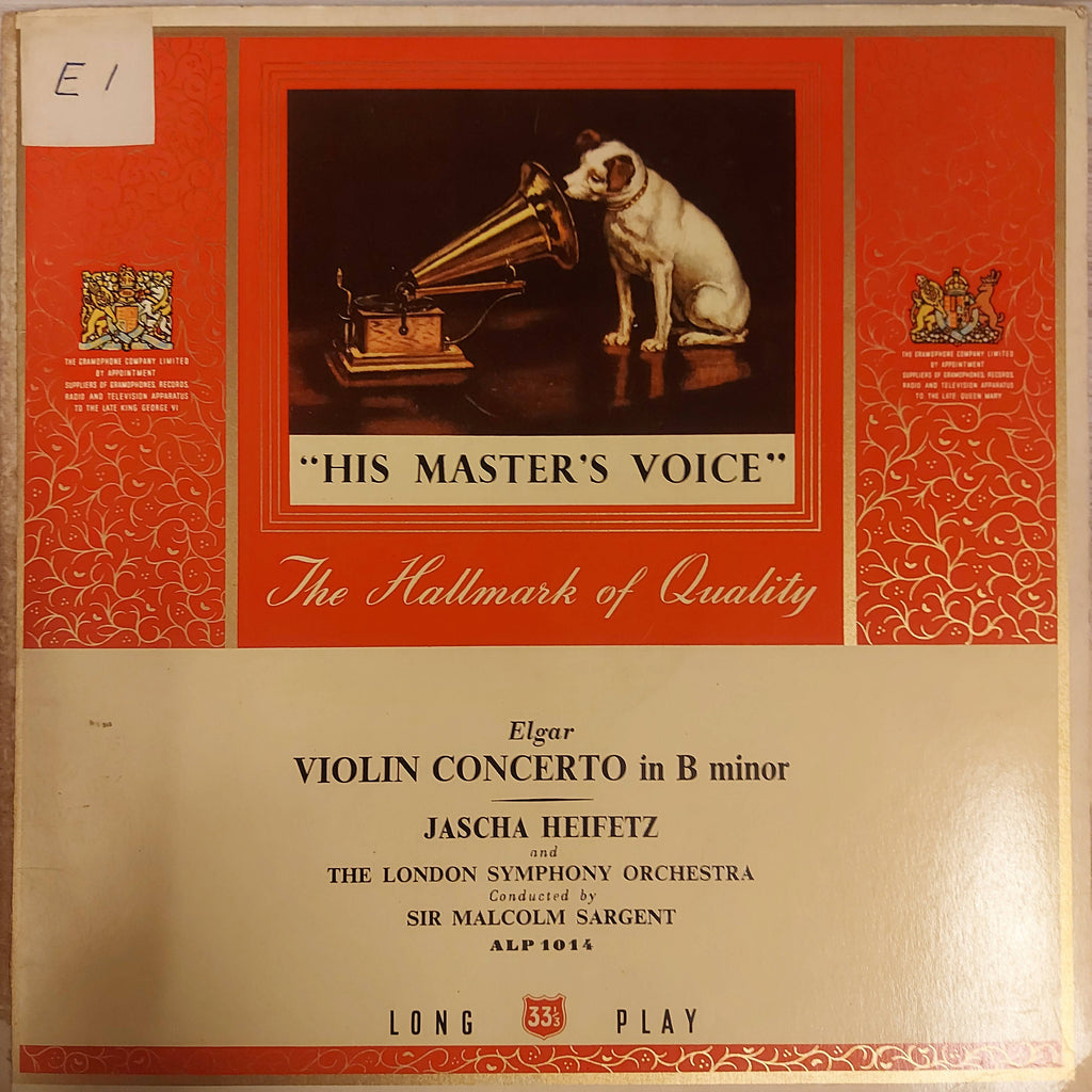 Elgar / Jascha Heifetz And The London Symphony Orchestra Conducted By Sir Malcolm Sargent – Violin Concerto In B Minor (Used Vinyl - VG)